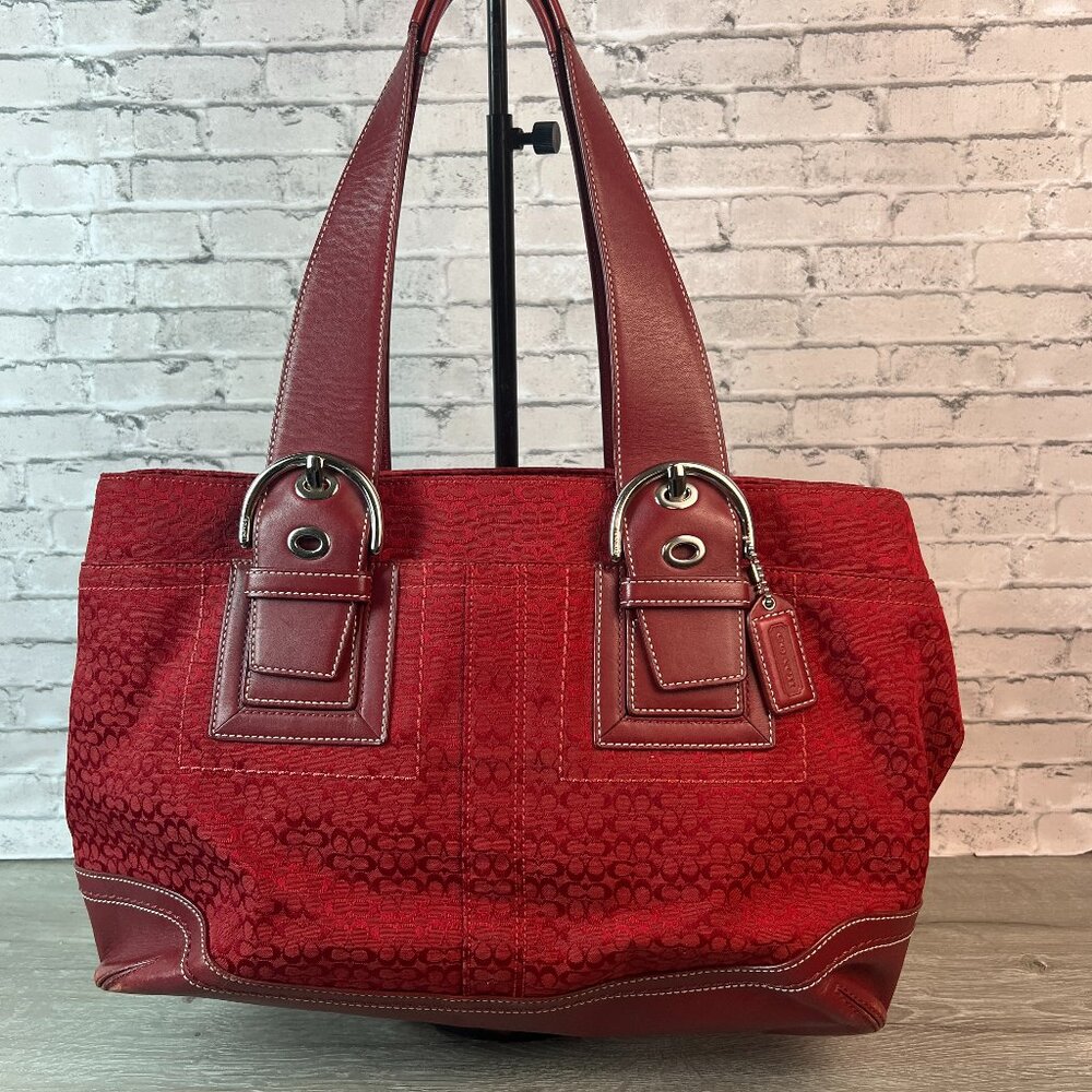 COACH Soho Y2K Cherry Red Signature C Canvas Shoulder Tote Bag Lg Style F10928